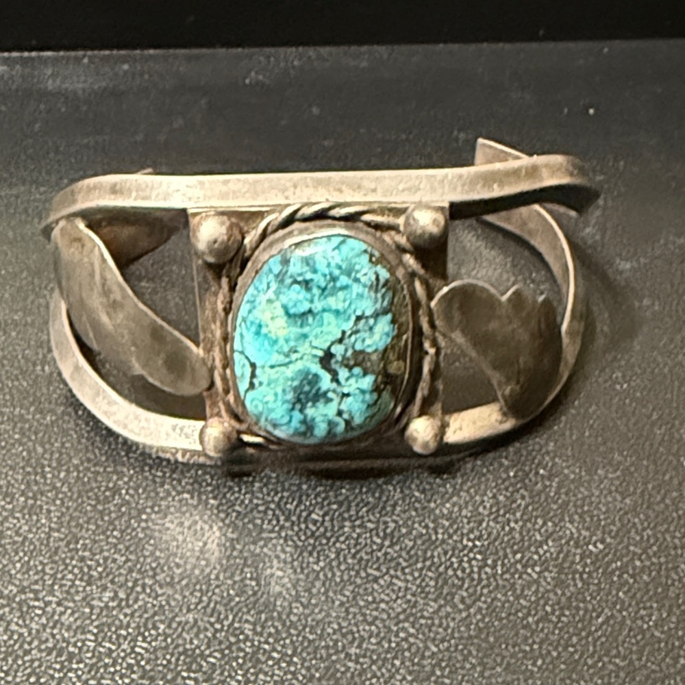 Vintage Navajo sand cast Sterling turquoise bracelet